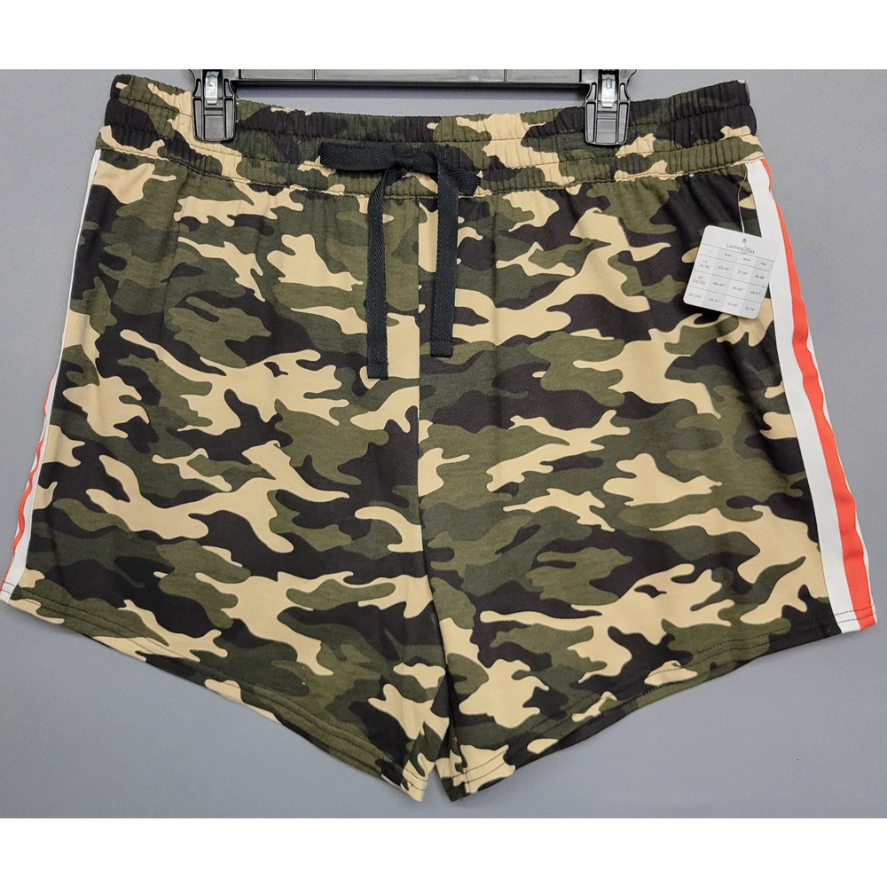 Bobbie Brooks Camo Athletic Activewear Shorts‎ Womens 1X Green Orange Stretches